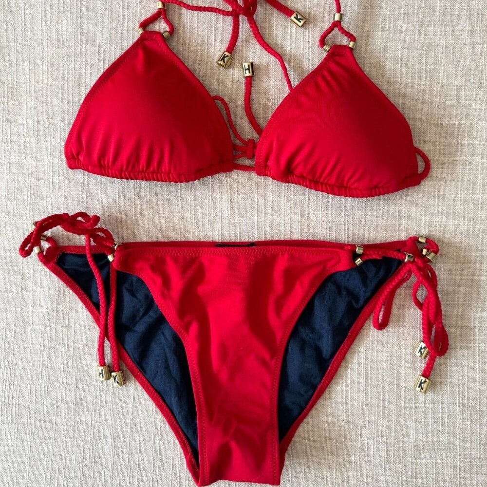 NWT Heidi Klum Sun Muse Halter Red Navy Reversible Bikini Swim Set US SZ6